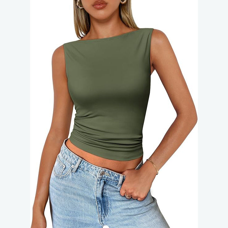 qgtao dti outfits Women's Pullover Sleeveless Hot Girl Outer Wear Square Collar Vest Women's Inner Wear Dopamine Top