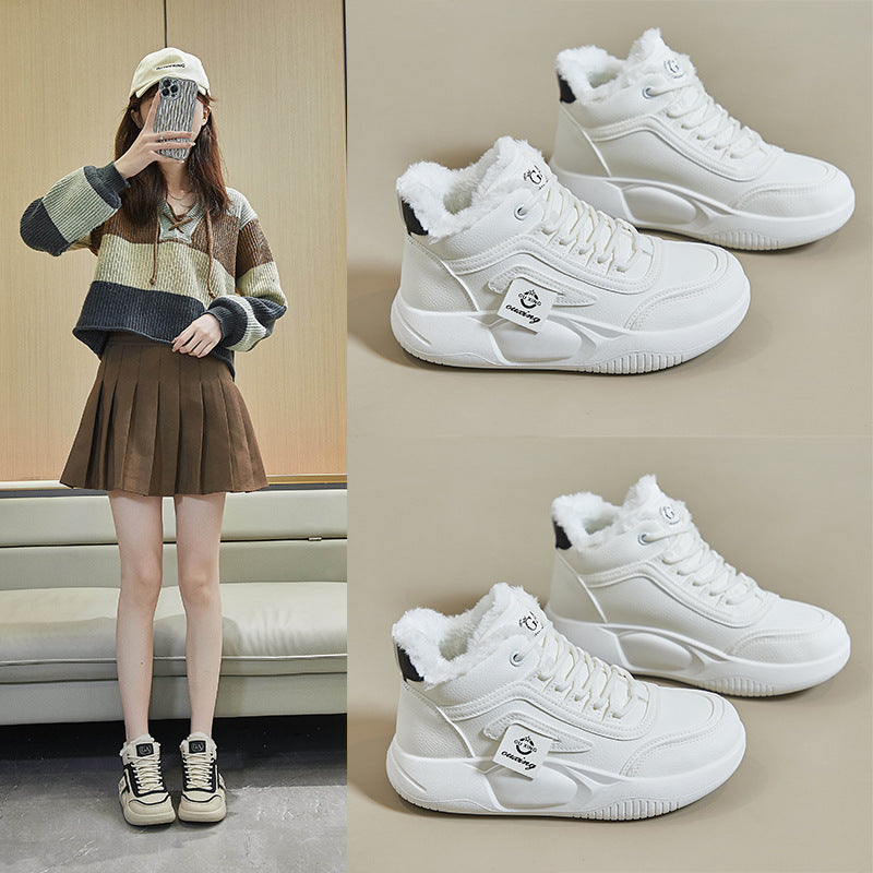 velvet high-top little white shoes for women's popular winter new student board shoes ins Korean version of warm casual cotton shoes Q250