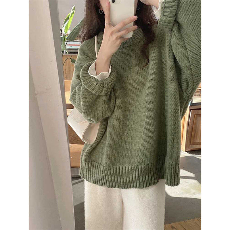 qgtao fall fits round Neck Long Sleeve Pullover New Autumn and Winter Japanese Style Lazy Retro High-Grade Coat Top for Women