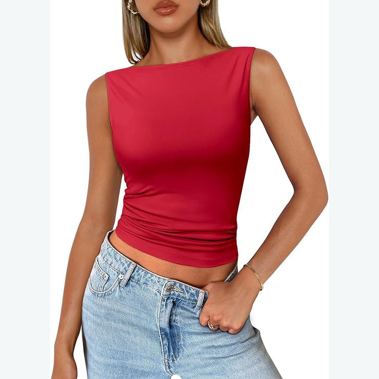 qgtao dti outfits Women's Pullover Sleeveless Hot Girl Outer Wear Square Collar Vest Women's Inner Wear Dopamine Top