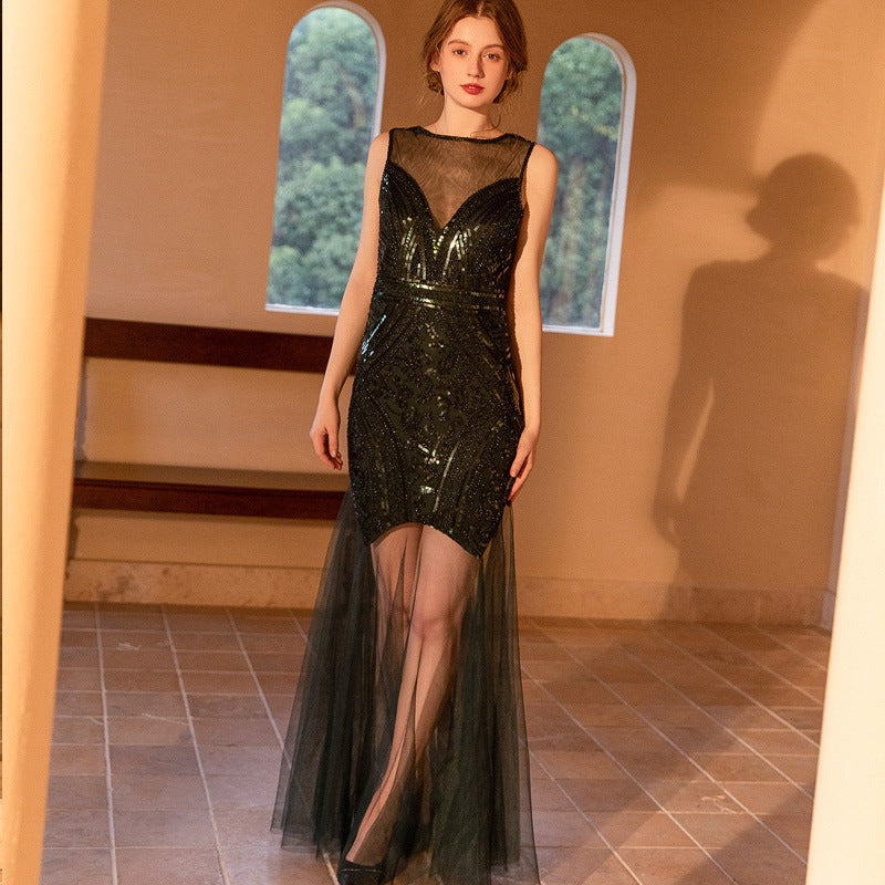 qgtao costume ideas Vintage Bridesmaid Beaded Mesh Sequined Evening Gown 1920 Wedding Dress Long Sexy Dress