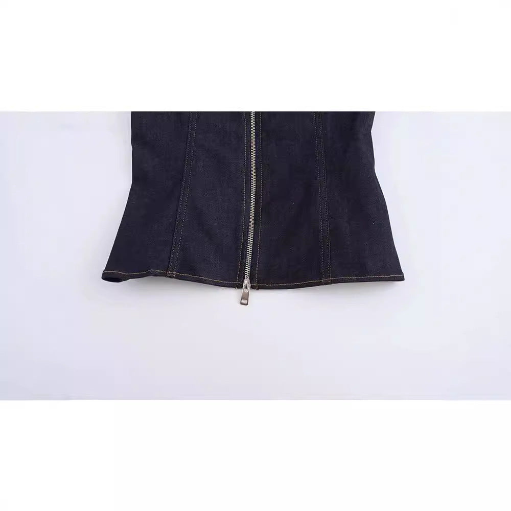 qgtao concert outfit Women's New Style Slim Shoulder Strap Zipper Denim Vest Sleeveless Top