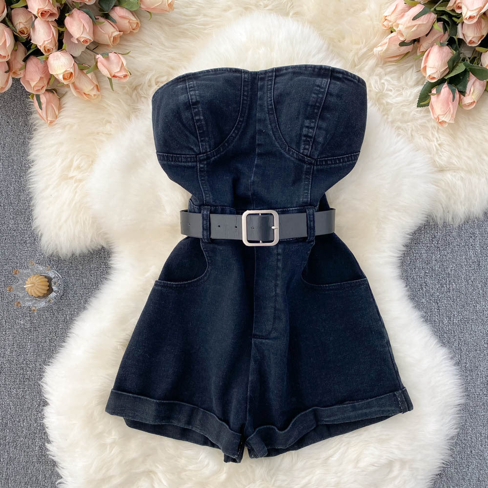 qgtao outfit inspo Tube Top Overalls Women's New High Waist Slimming Wide Leg Shorts Small Casual Jumpsuit Hot Girl Pants