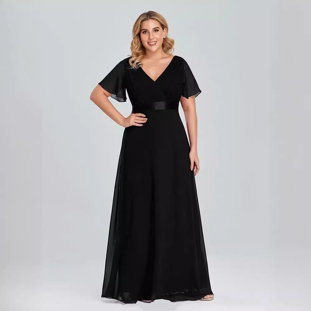 2025evening dress new high waist simple fashion V-neck temperament chiffon spring and summer pendulum long dress