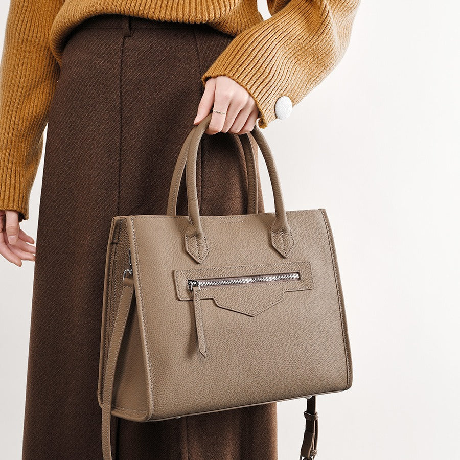 2025 Niche design commuter big bag leather large capacity retro women's bag shoulder computer briefcase portable tote big bag