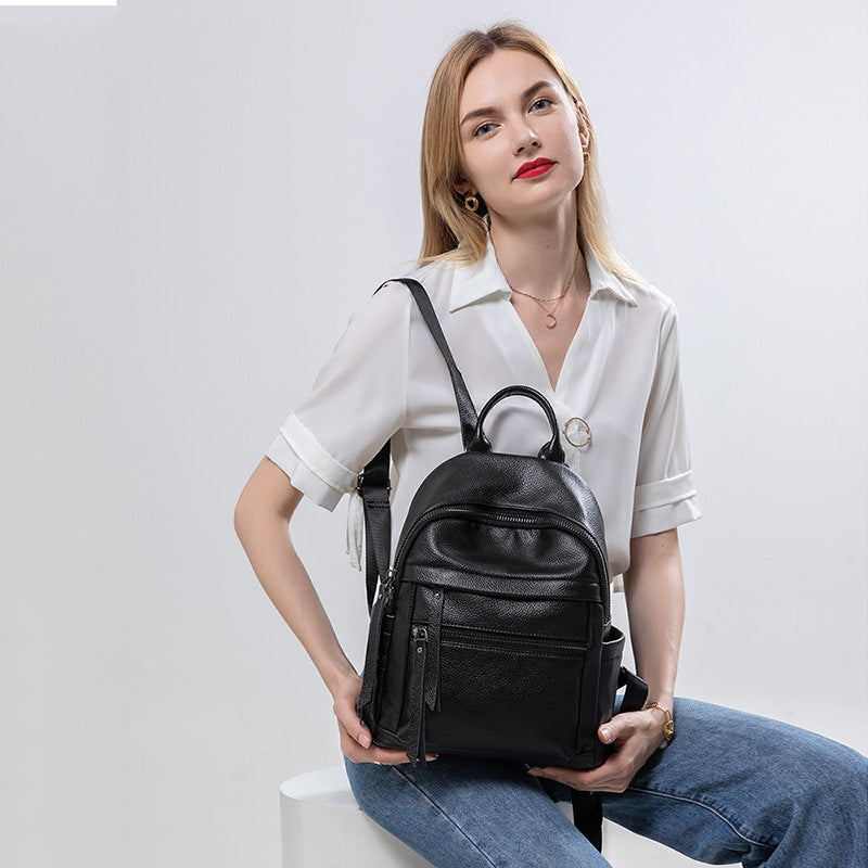 2025 new soft leather backpack fashionable large capacity outdoor backpack leisure women's bag reduced bag travel backpack