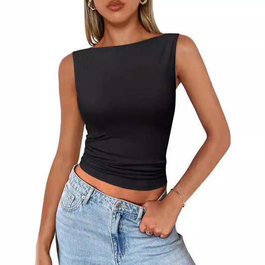 qgtao dti outfits Women's Pullover Sleeveless Hot Girl Outer Wear Square Collar Vest Women's Inner Wear Dopamine Top