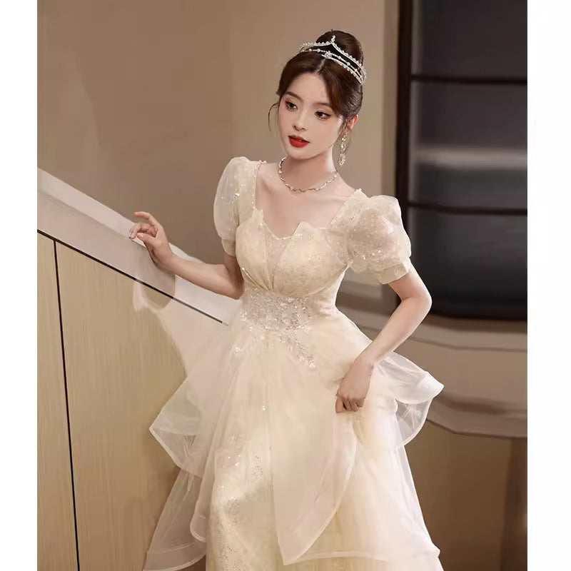 2025Evening dress female banquet light luxury niche art test performance bar mitzvah host dress dress thin