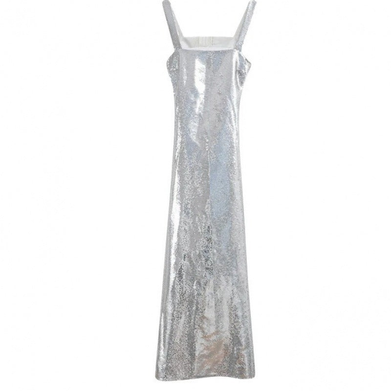 qgtao birthday outfit Fashionable Women's Sling Backless Sequined Long Dress