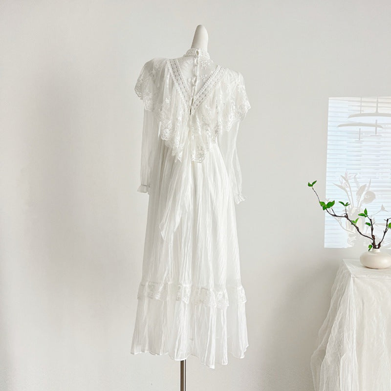 qgtao alien invasion dress to impress Heavy Industry White Fairy Elegant Lace Stitching Large Swing Dress Long Sleeve Vintage Bridesmaid Dress Long Skirt