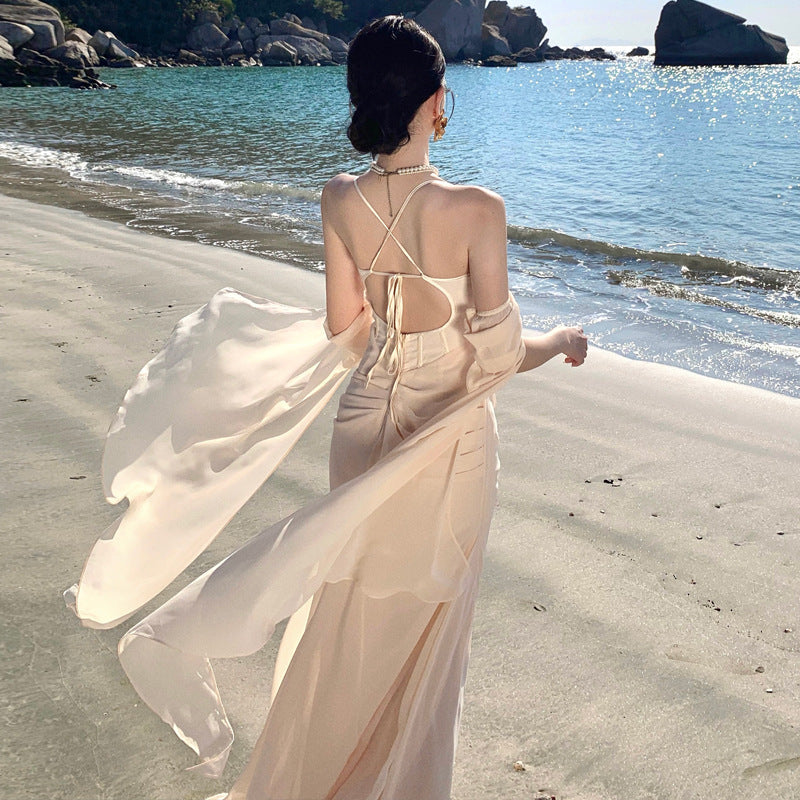 2025 Haute Sexy Backless Suspender Dress Feminine Birthday Evening Dress Seaside Vacation Long Skirt