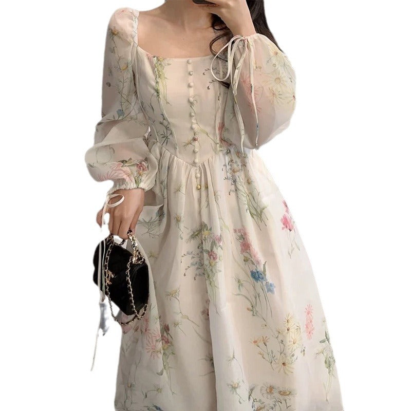 qgtao cybergoth dress to impress Spring 2024 New Forest Flower Rain French Style Dress Fishbone Slimming Printed First Love Fairy Dress Tea Break Dress