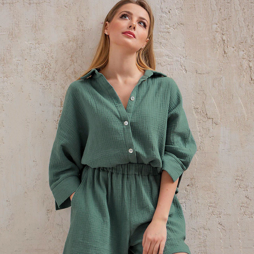 2025 Spring popular new women's clothing shirt shorts two-piece set commuting temperament small fragrant style pure cotton fashion suit women