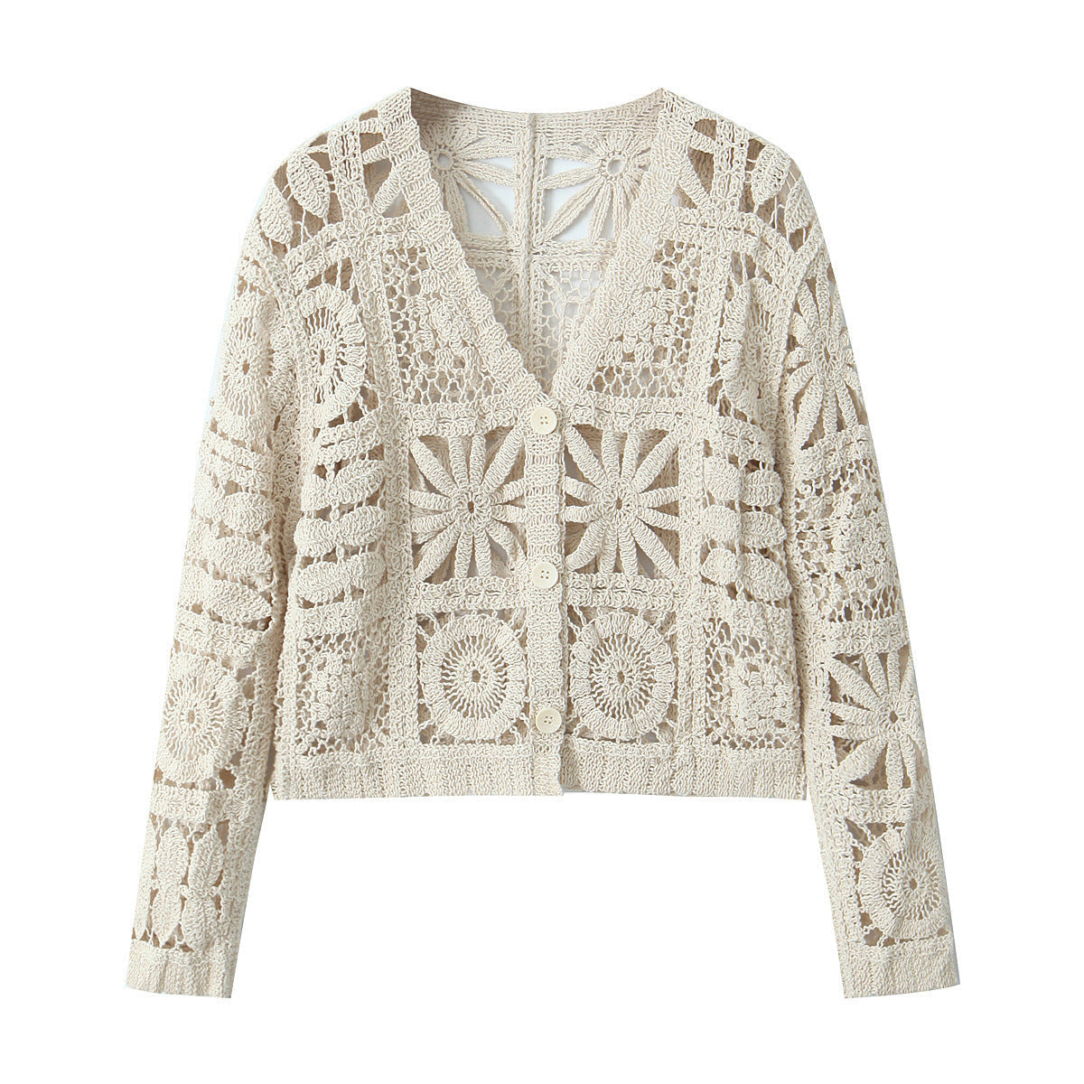 qgtao outfit inspo 2024 Spring New Women's Hollow Crocheted Beige Long-Sleeved Knitted Cardigan + Casual Pants Suit