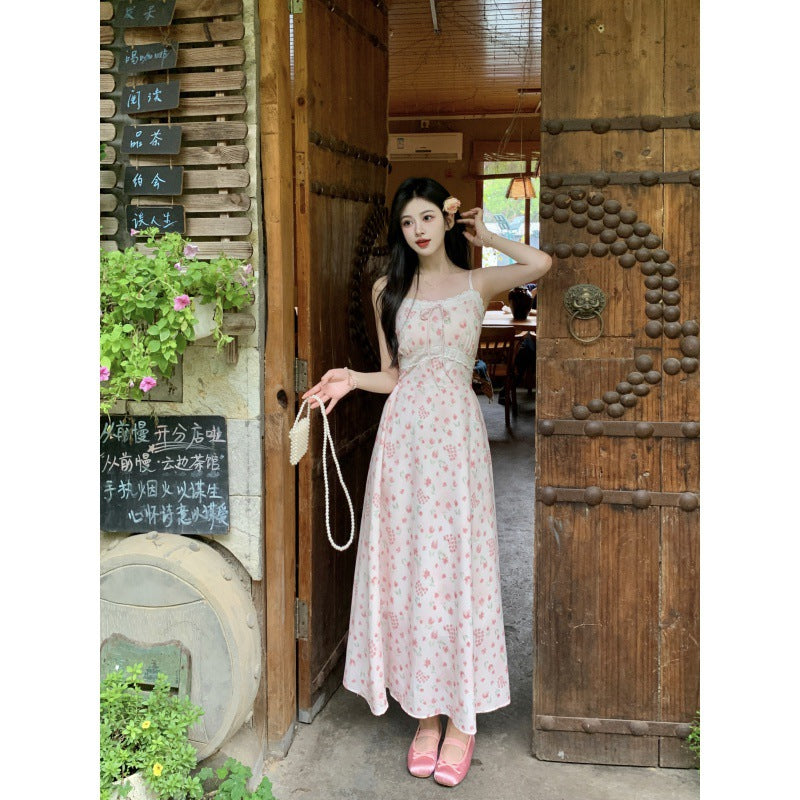 qgtao summer outfits inspo Pastoral French Square Collar Lady Sling Slimming Floral Dress Chubby Girl Shirt Two-Piece Set