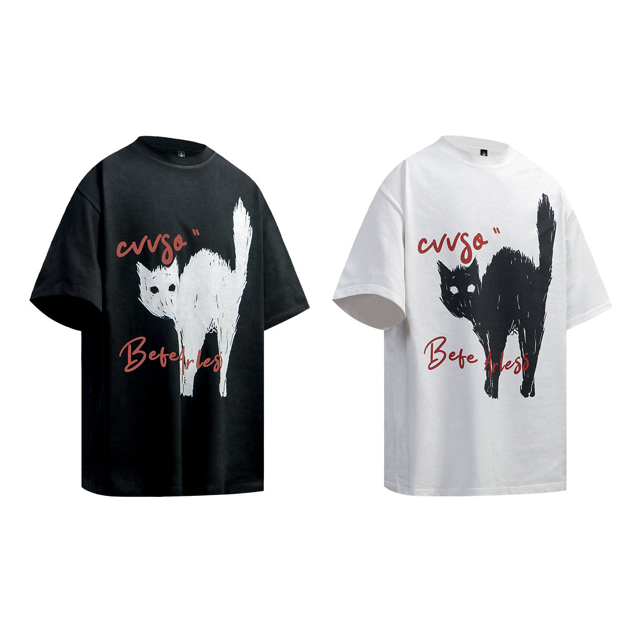 2025 9362 2025n Street 2025 Summer Retro Painting Cat Design High Sense Men's Loose Short Sleeve T-Shirt