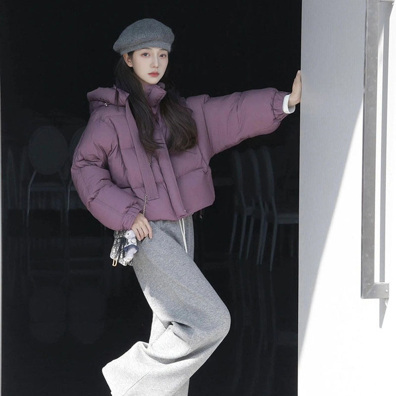 winter Korean style fashion hooded fashion short purple high-end thickened cotton-padded coat women's LY533