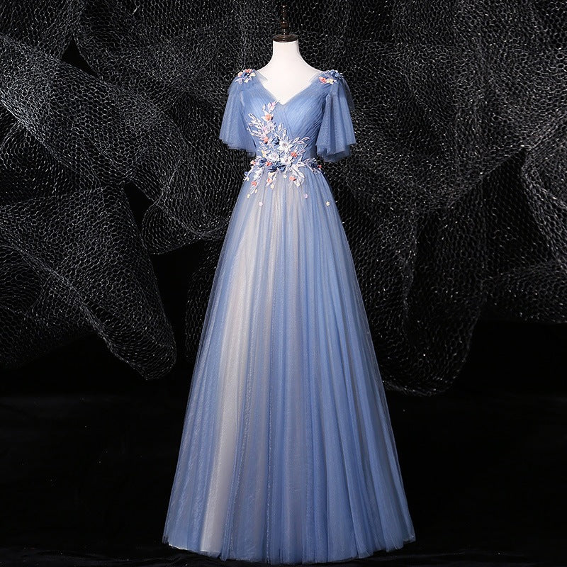 2025Evening dress women's new long art test solo dress dress, stage host performance dress temperament dress