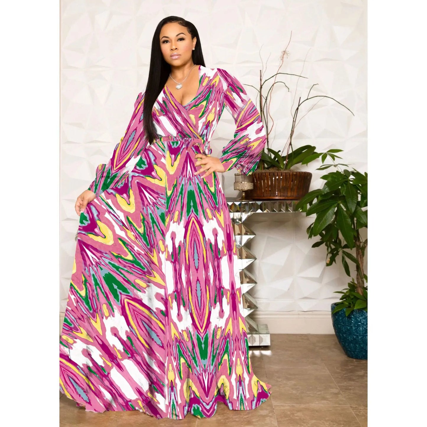 qgtao Beach Chiffon Long Dresses Women's Clothing Plus Size Dresses 2024 Autumn Urban Casual Fashion Print Large Swing Dress