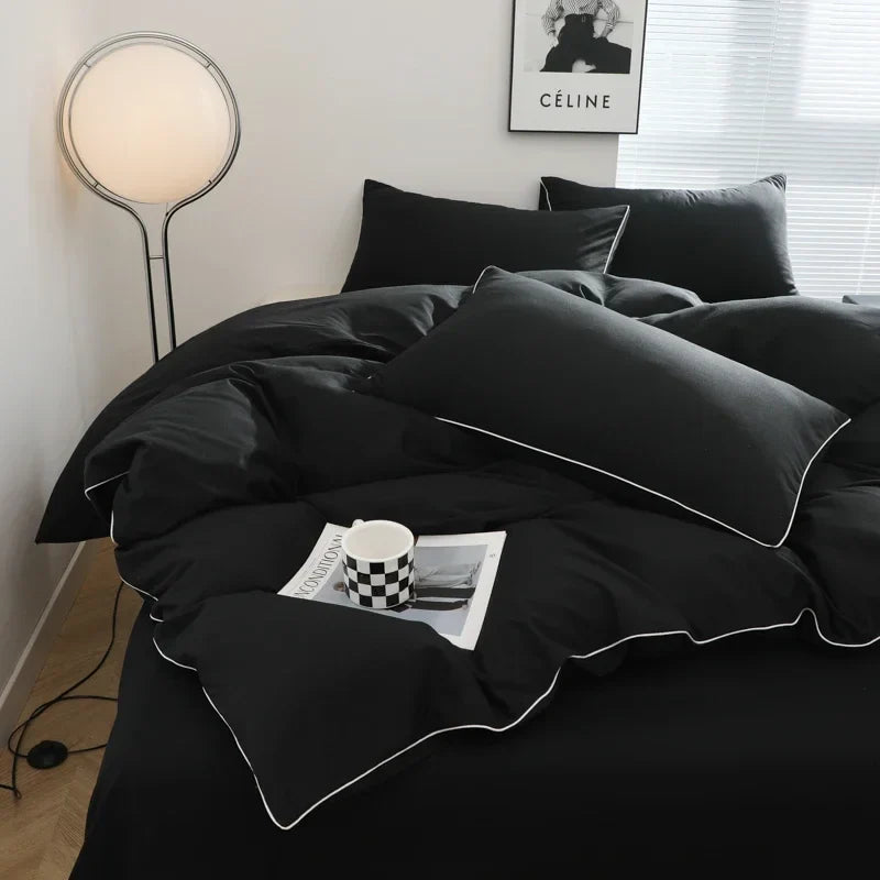 Yeknu Black Color Bedding Set For Adults Simple Style Double Bed Sheet Sets Single/Queen/king Bed Cover Full Set Plain Bedding