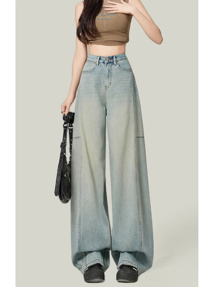 Women's Blue Jeans Vintage Baggy Cowboy Pants Harajuku Denim Trousers Streetwear Korean Aesthetic Y2k 2000s Trashy Clothes 2024