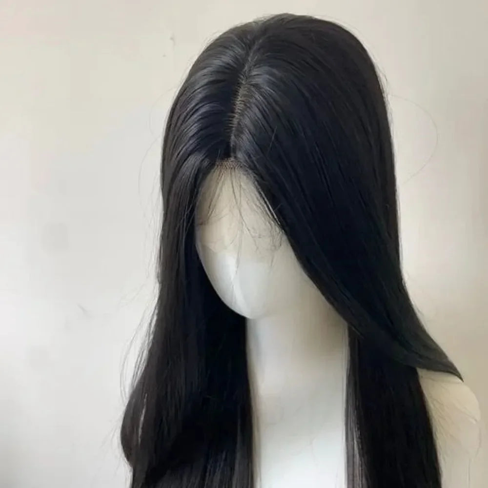 OKLULU - Camllia Black Wig with Bangs Long Straight Black Hair Lolita Wig for Women 24 Inch Headband Wig High Temperature Resistant Hair