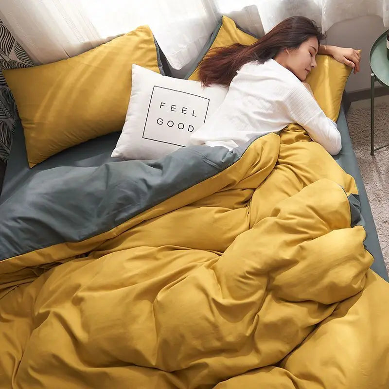 Yeknu Nordic Princess Pink Bedding Set Girls Adults Twin Full Queen Size Bed Flat Sheet Duvet Cover Pillowcases Solid Color Bed Linen