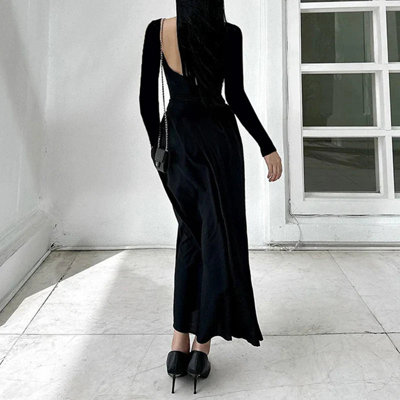 qgtao Gothic Square Neck Corset Maxi Dress