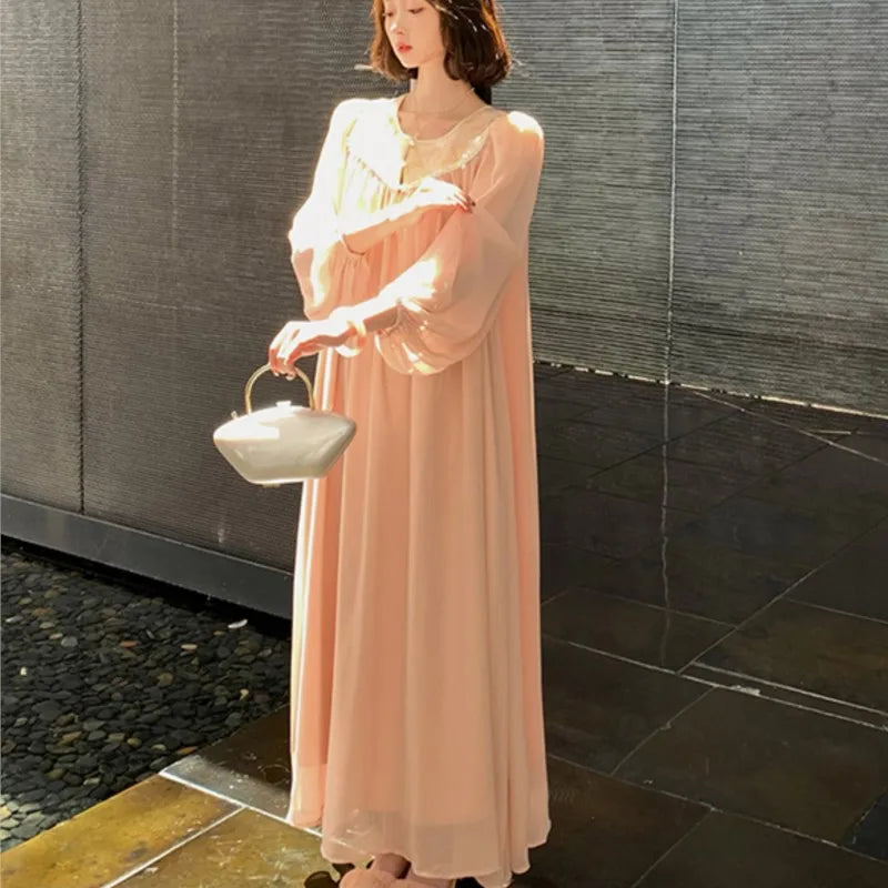 qgtao Elegant Fairy Loose Midi Dresses for Women Lantern Sleeve New Chinese Style Autumn Party Dress Fashion Female One Piece Vestido
