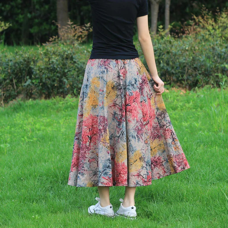 Summer Ethnic Style Cotton Linen Bohemian Streetwear Y2k Skirt Fashion Clothes Long Skirts Women Clothing Casual Vintage Elegant