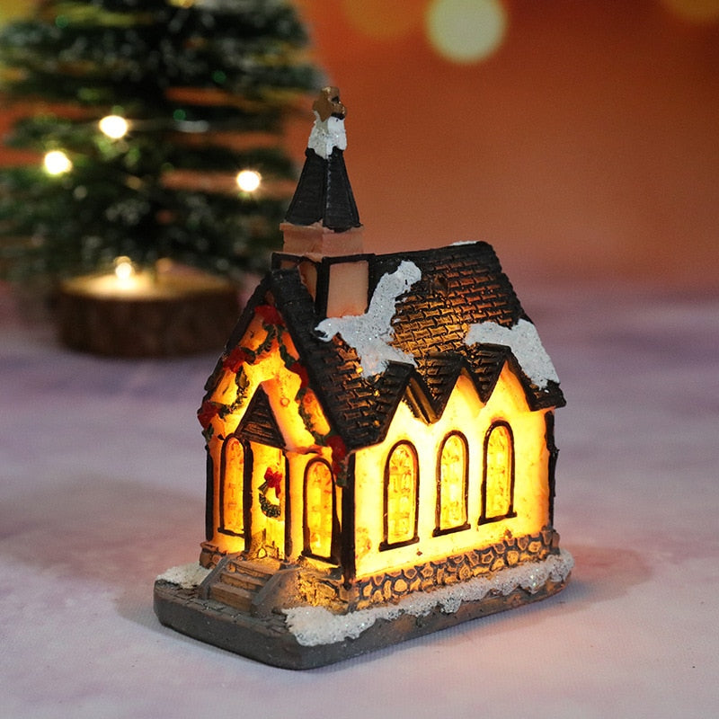 Christmas Decorations Holiday Village Set Lighted Xmas Village Houses with Figurines Small Christmas Scene Gift Home Ornament