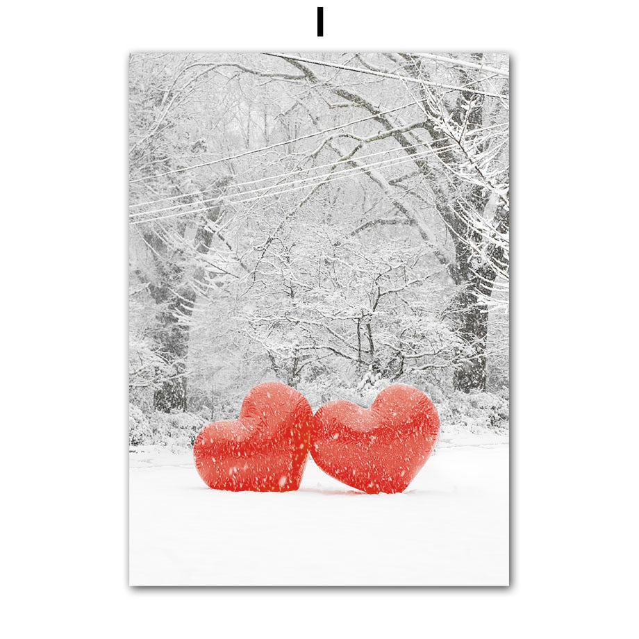 Christmas Gift Winter Red House Vintage Car Wall Art Canvas Painting Living Room Decoration Posters And Prints Wall Pictures