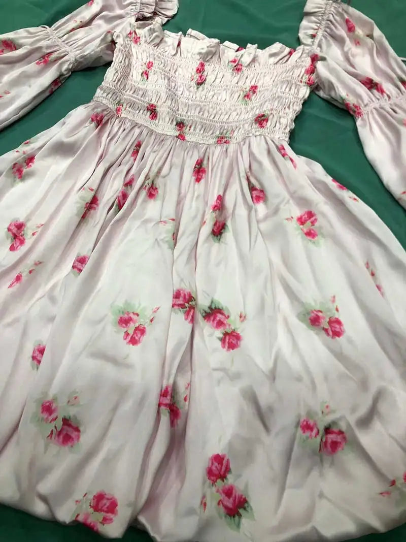 qgtao Boho Inspired satin Smocked Puff Sleeve Bubble Mini Dress floral print party girl dress 2024 summer dressse sexy women dress