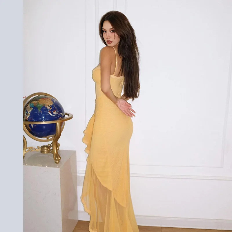 qgtao - Women Sexy Backless Sleeveless Square Neck Party Dress Fold Square Neck Female Robe 2024 Summer Lady Party Evening Dresses