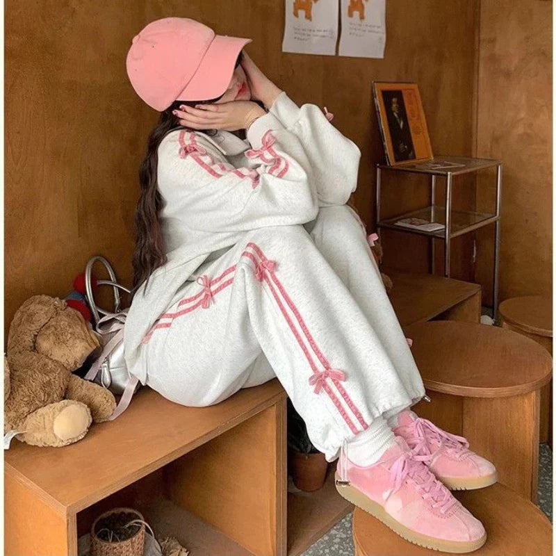 qgtao 2 Piece Skirt Sets Female Y2k Clothing Zipper Bow Sweet Korean Fashion Hoodie Suits Women Studentseven Party Outwear 2024