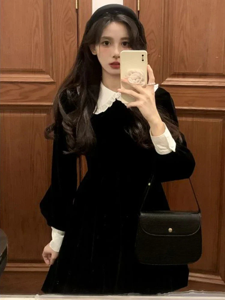 qgtao-Spring Vintage Elegant Dress Women Patchwork Y2k Retro Party Mini Dress Female Casual Korean Fashion Long Sleeve Slim Dress 2024