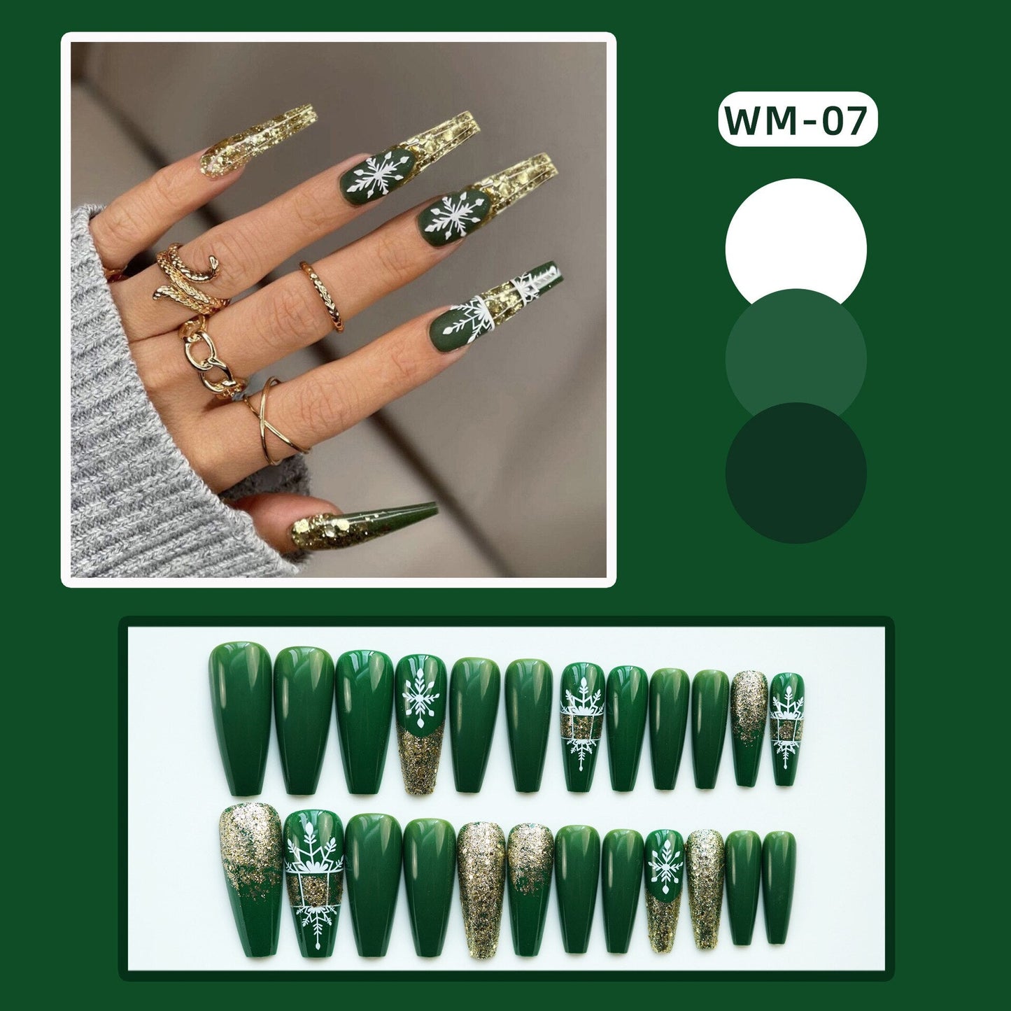 24Pcs Long Coffin False Nails Christmas Gift Designs Wearable French Ballerina Fake Nails Press On Full Cover Manicure Nail Tips