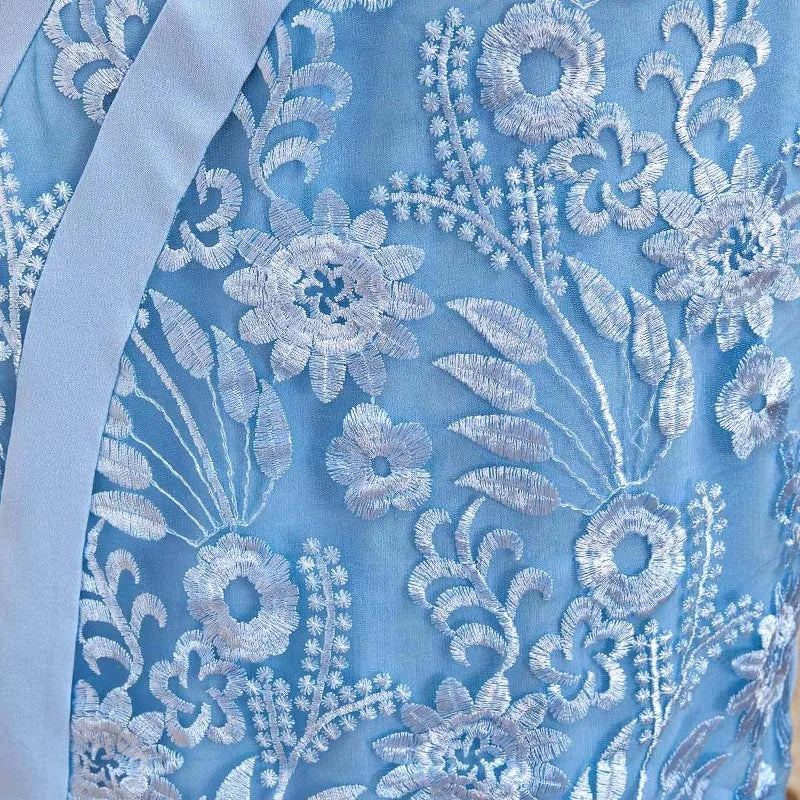 qgtao Plus Size Women Midi Dress Elegant Embroidered Lace Splicing Casual Short Sleeve Crew Neck Women's Elegant Social Dresses