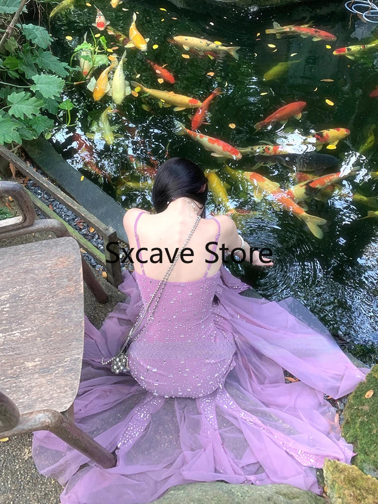 qgtao Casual Even Party Midi Dress Female Vintage Bodycon Strap Dress Even Party Chic 2024 Summer Outwear Beach Style Clothing Korean