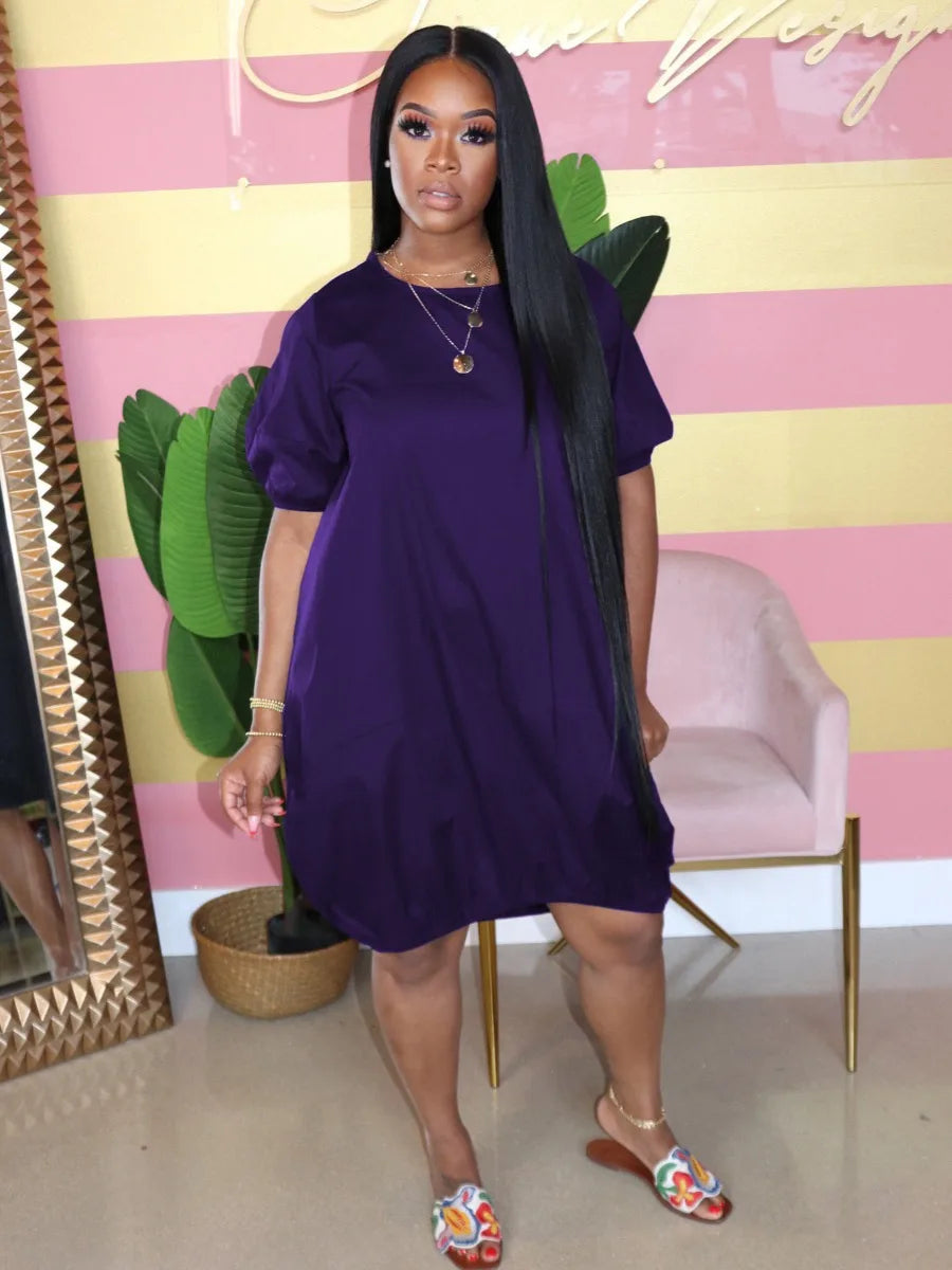 qgtao  Plus Size dresses summer short sleeve dress Round Neck Bud Loose mini Dress Casual Drop Shoulder Knee dress Female Vestidos