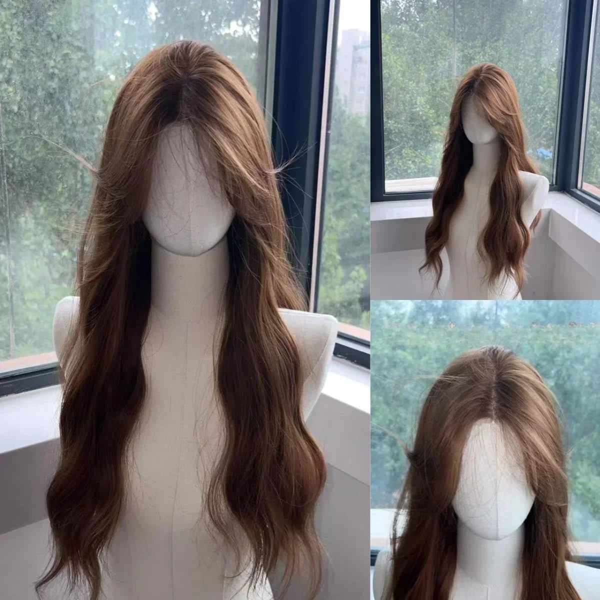OKLULU - Wigs for Women Brown Long Curly Hair Big Wave Wig Natural Curls Headband Lolita Wig Heat Resistant Cosplay Synthetic