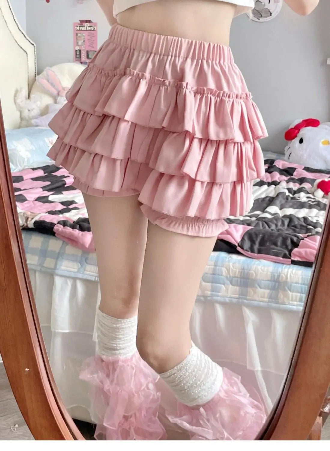 qgtao cute Lolita Skirt Women Ruffle Layered High Waist Cutecore Mini Skirt Shorts Harajuku Japanese Style Soft Girl