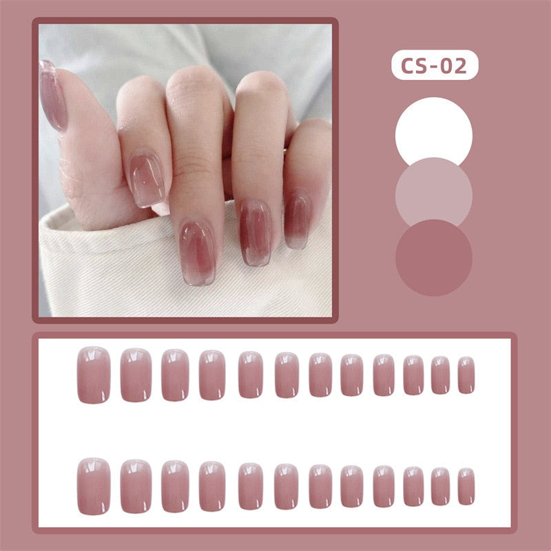 24pcs/box Christmas Fake Nails Style Art Nail Tips Press on False with Glue Designs Set Full Cover Artificial Short Fingernails