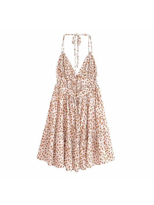 qgtao  Sexy V Neck Women Dress Summer Dresses Spaghetti Strap Printed Backless Beach Femme Mini Dress 