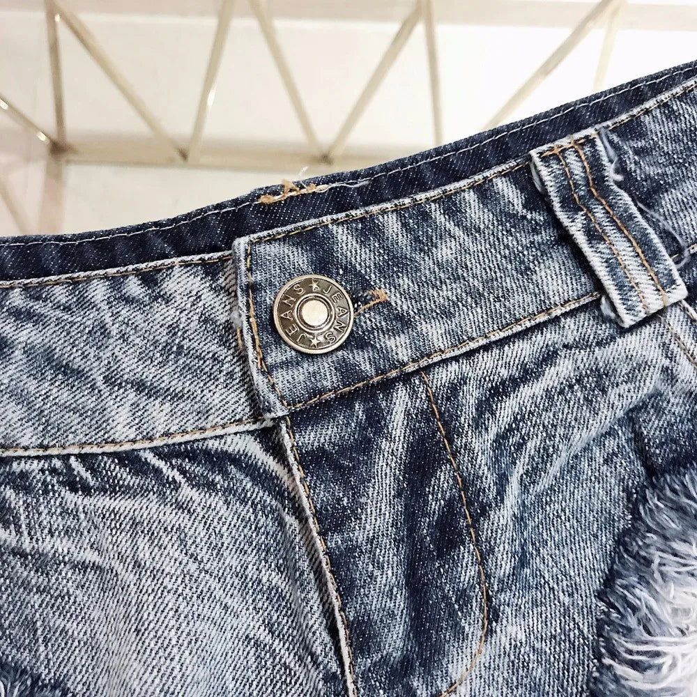 qgtao 2024 New Women Sexy Low Waist Hole Tassel Denim Shorts Jeans Thong Short Feminino