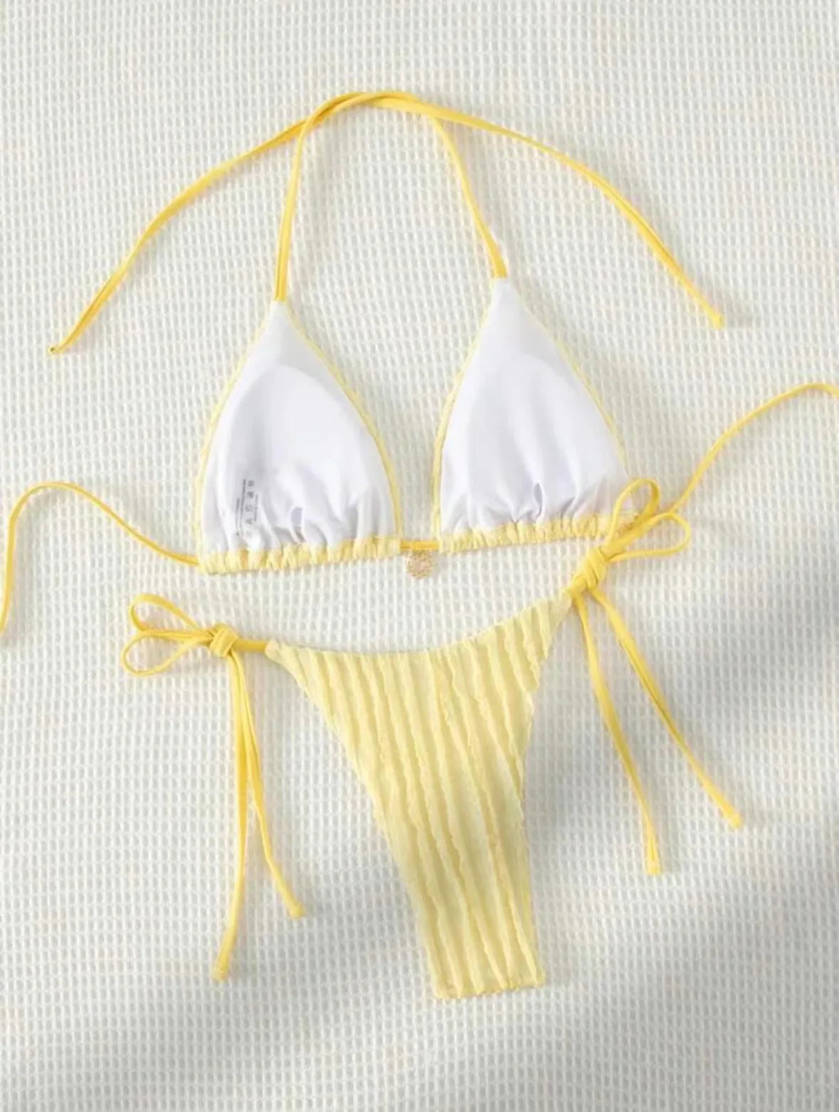 qgtao Women yellow micro mini string bikini sets two pieces tie halter thong swimsuit Swimwear bathing suit beach outfits biquini