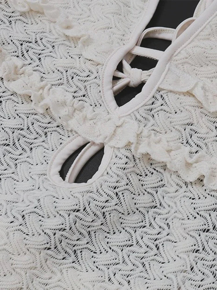 qgtao Sexy V-neck Knitted Hollow long Dress For Women Hip Wrap Sleeveless Fashion Solid Evening Party Maxi Knitwear Dress 2024