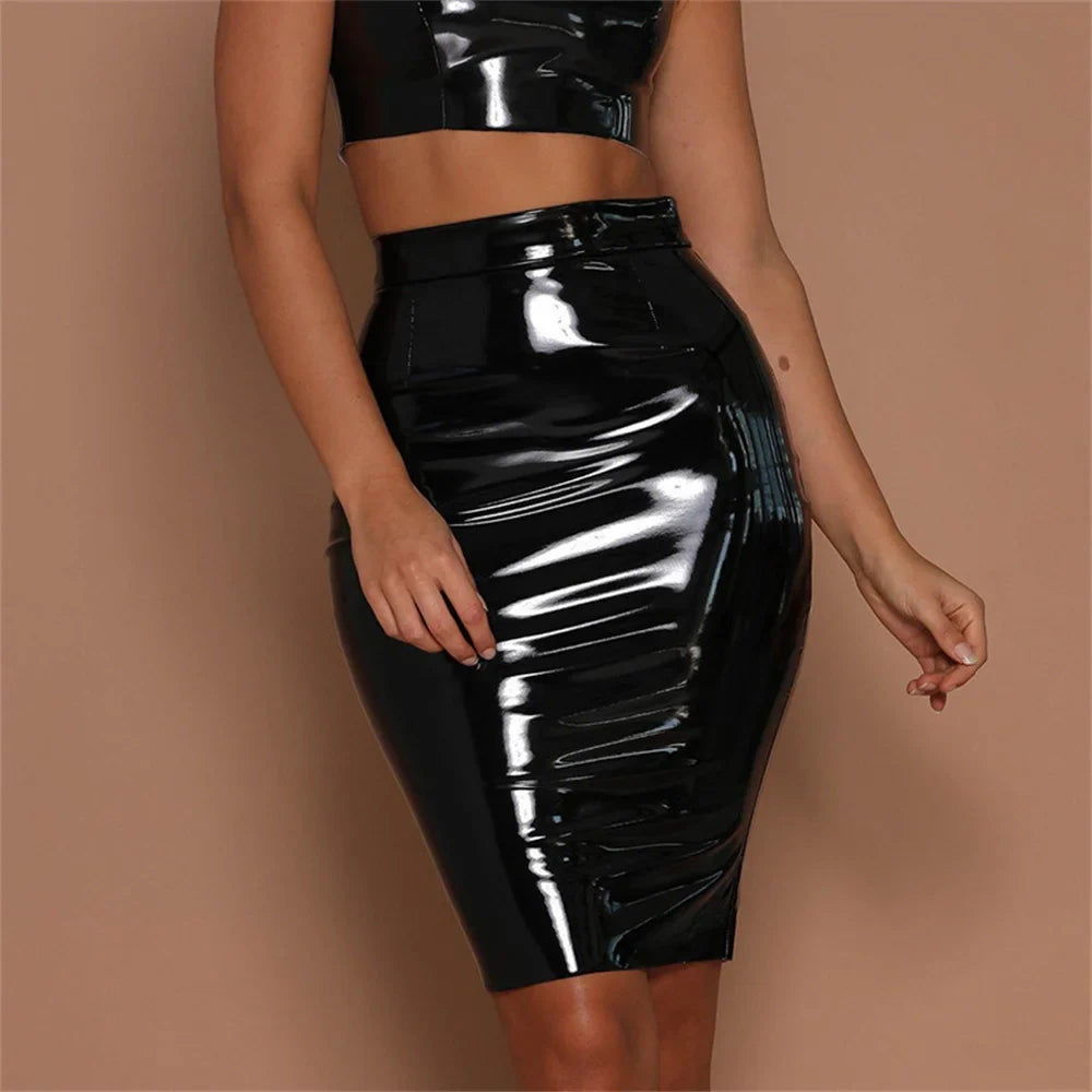 Latex Leather Mini Skirt Lady Office PVC Skinny Pencil Skirts Sexy High Waist Skirts Short Women Bodycon Clubwear Custom