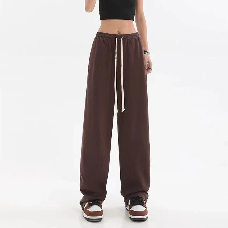 qgtao Striped Joggers Sweatpants Bf Hip Hop Women High Waist Wide Leg Sports Pants Street wear Drawstring Baggy Straight Trousers