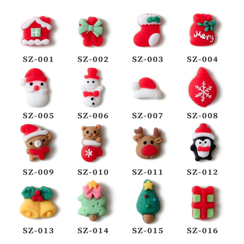 50 Pieces Christmas Nail Charms Wholesale In Bulk Tree Snowman Deer Mixed Styles 3D Resin Nail Art Decoration